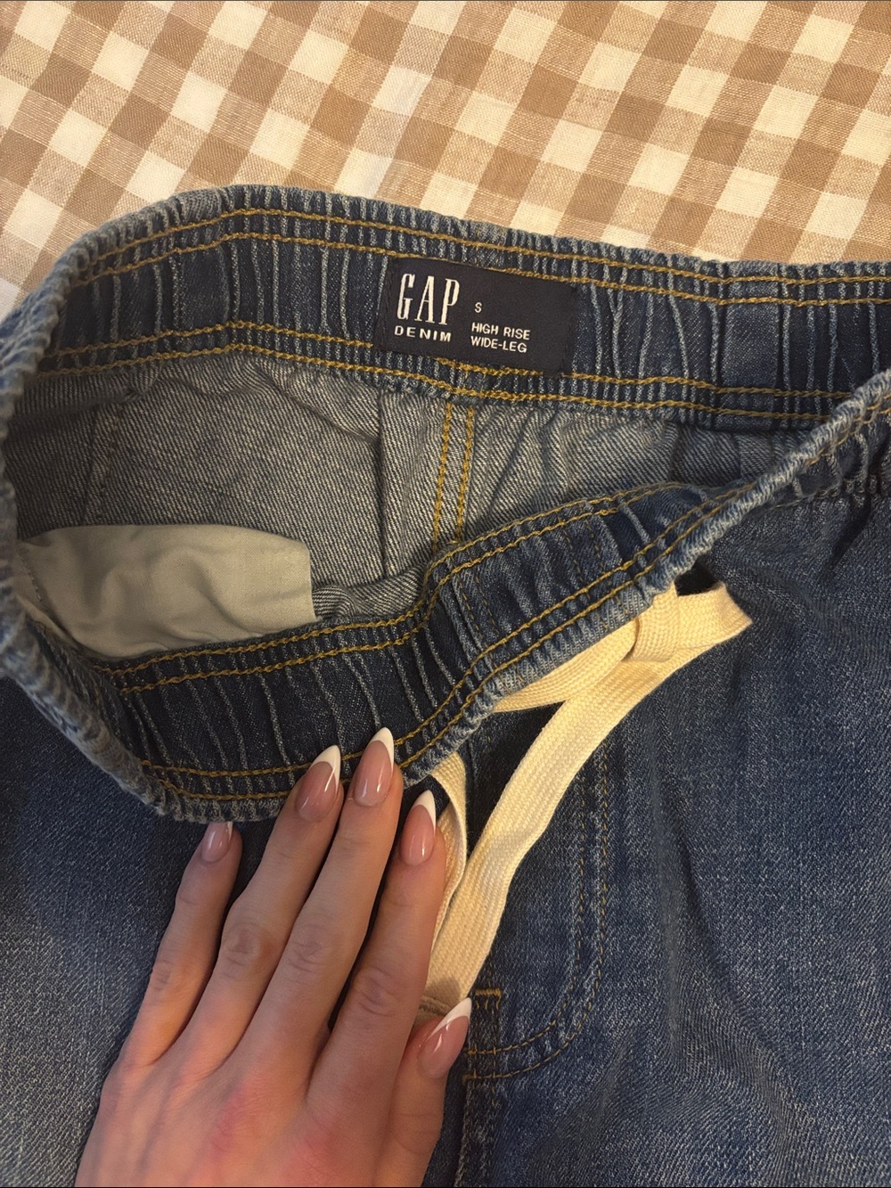 GAP High-Rise Wide-Leg Jeans - Denim Blue with Cream Drawstring